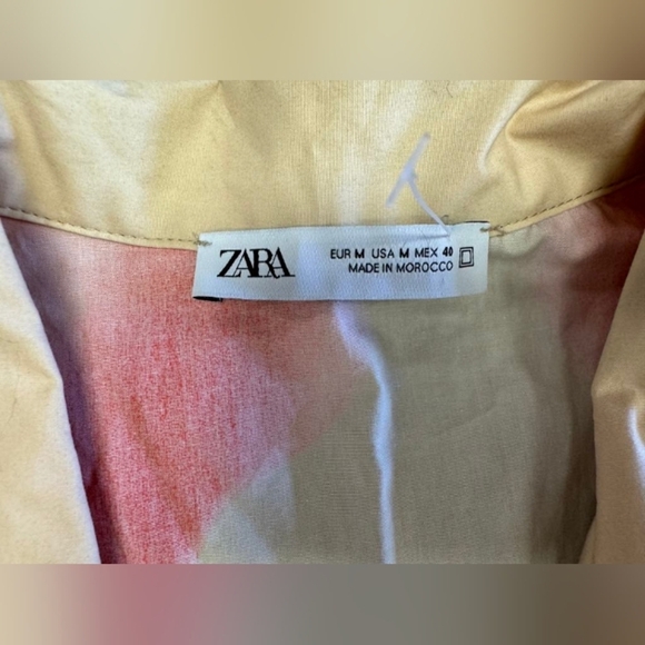 Zara NWOT Button Down Short Sleeve Orange/Creme Size Medium - Picture 5 of 6